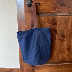Ritual Dyes Blue Canvas Tote Bag with Brown Straps